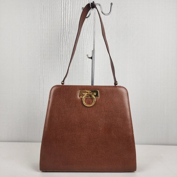 Salvatore Ferragamo Handbags - SALVATORE Ferragamo Vintage Brown Leather Shoulder Purse
